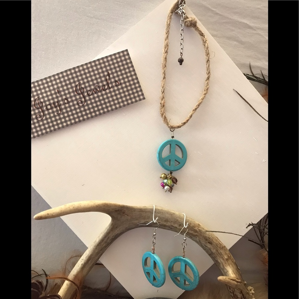 Turquoise Peace sign earrings and choker set